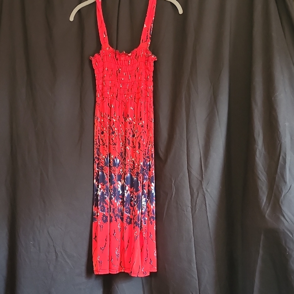 Nique Red and Blue Floral Midi Dress